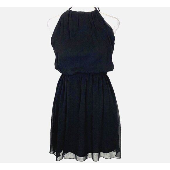 ABERCROMBIE FITCH Women Chiffon Overlay Mini Halter Dress Size M Black Chic 4-22 - Picture 1 of 13